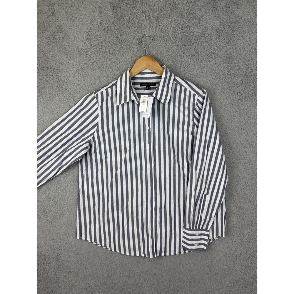 Banana Republic Shirt Womens Medium Blue White Striped Long Sleeve Button New
